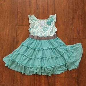 JILLIANS'S CLOSET RUFFLE BOTTOM DRESS WITH SNAP BOW BELT DRESS TIFFANY BLUE